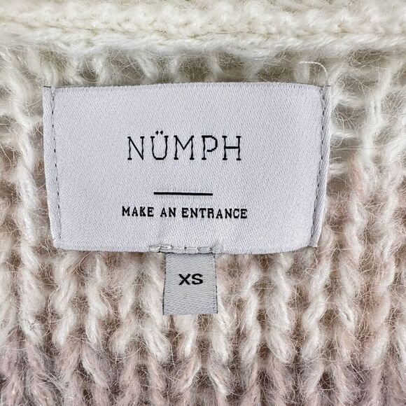 Anthropologie Numph Open Front Long Cardigan XS Stripe Cream Chunky Knit Mohair - Picture 10 of 16